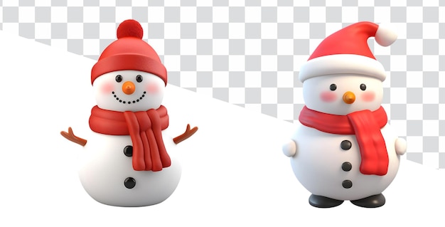 Set of realistic 3d snowman wishing you a merry christmas and happy new year