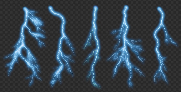 PSD a set of realistic blue lightning effect isolated on transparent background