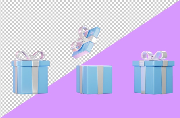Set di scatole regalo realistiche rendering 3d elemento di design per san valentino, festa della mamma o compleanno
