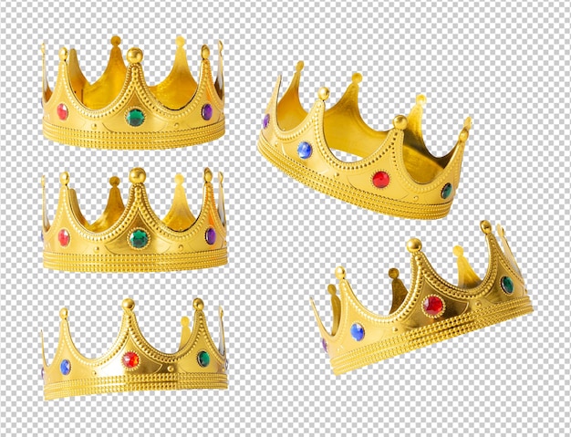 PSD set of realistic golden crown cutout psd file