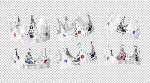 Set of realistic silver crown cutout psd file