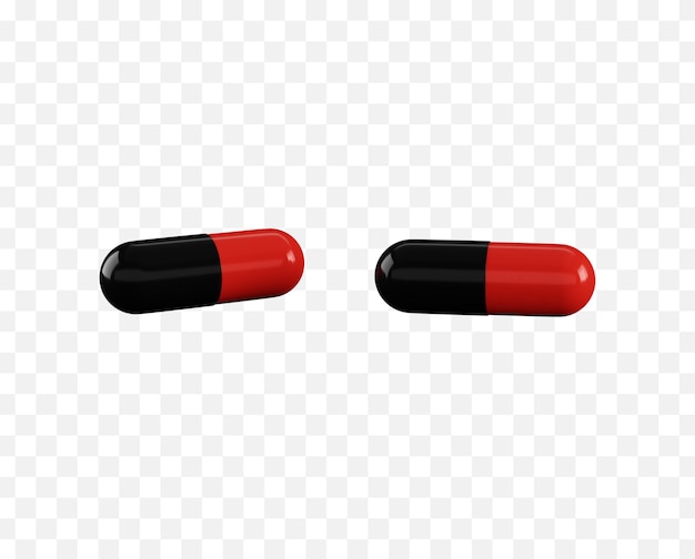 A set of red and black pills on a transparent background.