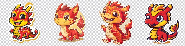 PSD a set of red dragon sticker isolated on transparent background