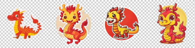 PSD a set of red dragon sticker isolated on transparent background