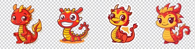 PSD a set of red dragon sticker isolated on transparent background