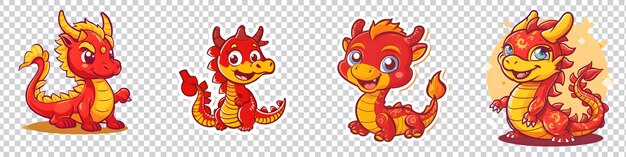 PSD a set of red dragon sticker isolated on transparent background