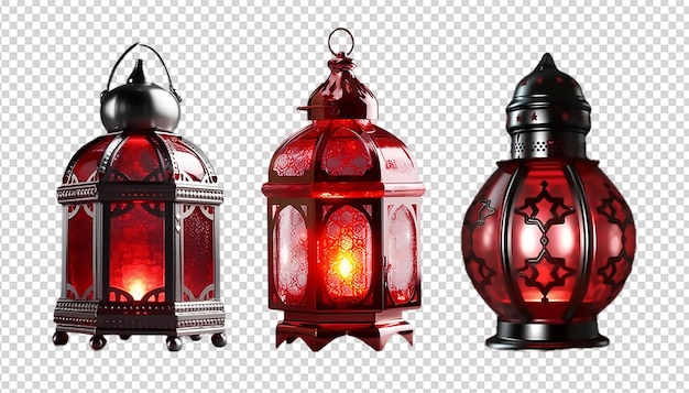 Set of red glowing lantern decorations for islamic day celebration