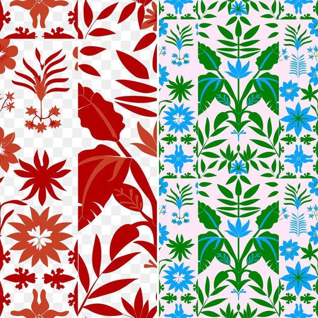 PSD a set of red and green patterns with flowers and leaves