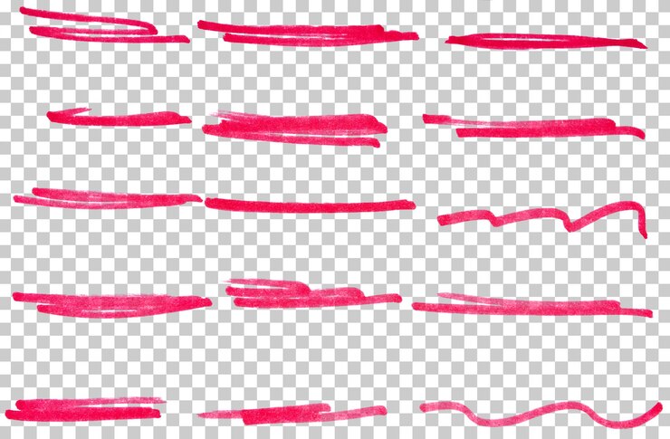 PSD set of red hand drawn marker pen stroke line transparent background design element doodle scribble underline