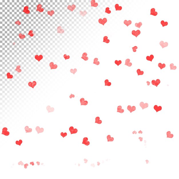 A set of red hearts on a transparent background