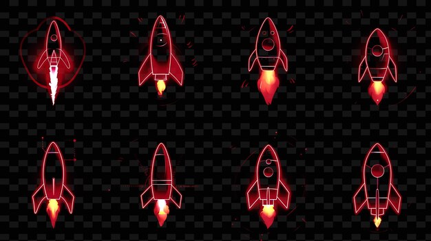 Set of the red rockets on a black background