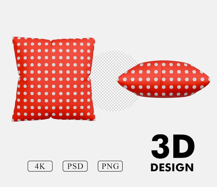 PSD set rode kussen met witte polkadots