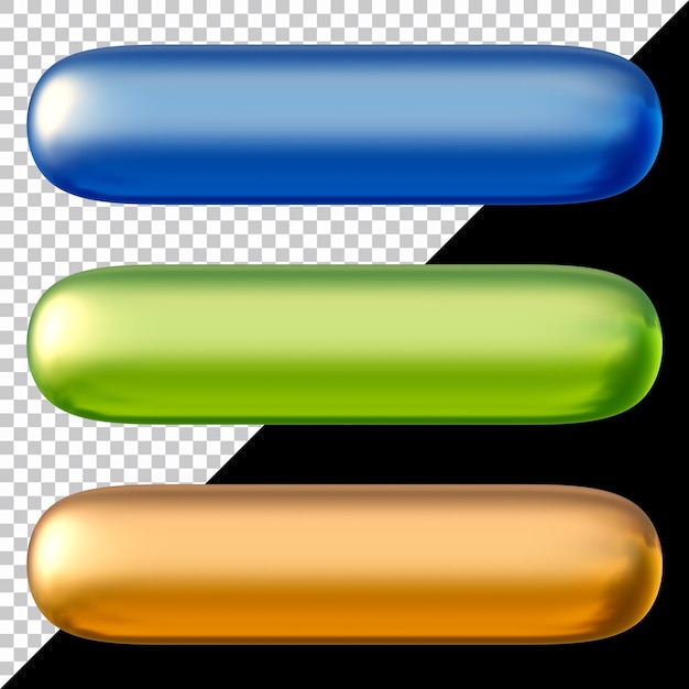 Set of round rectangle shape buttons in 3d render