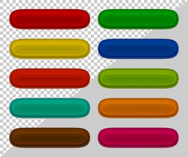 Set of round rectangle shape buttons in 3d render