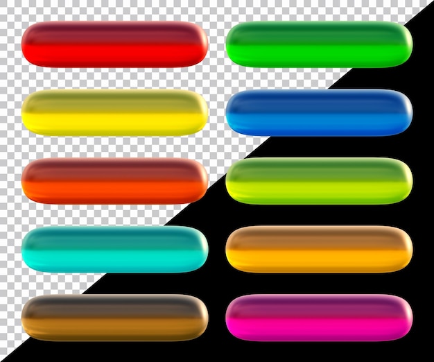 Set of round rectangle shape buttons in 3d render