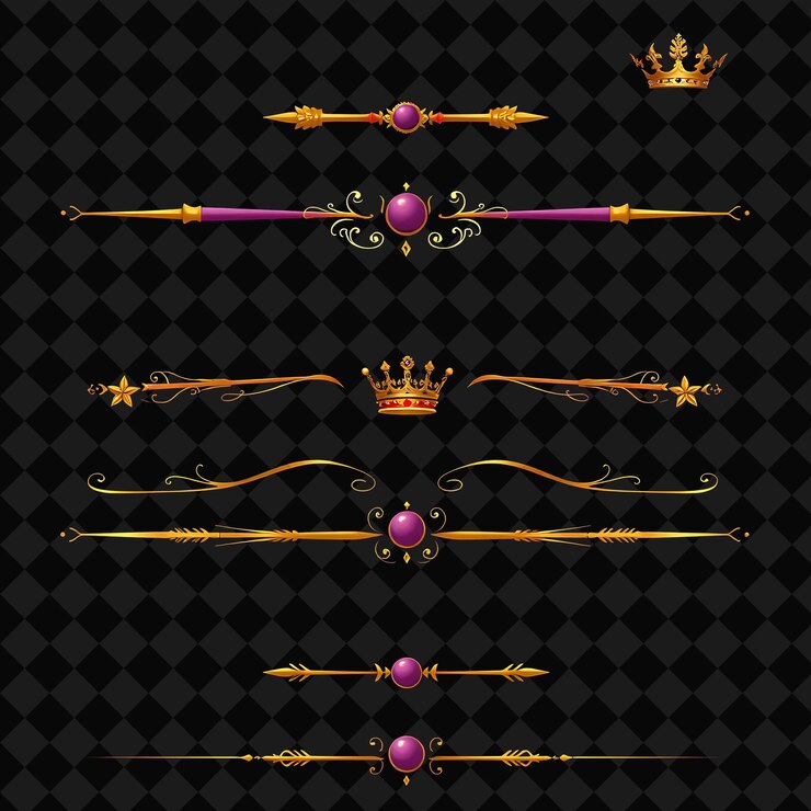 PSD a set of royal crowns and crown on a black background