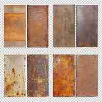 PSD set of rusted plate on transparent background