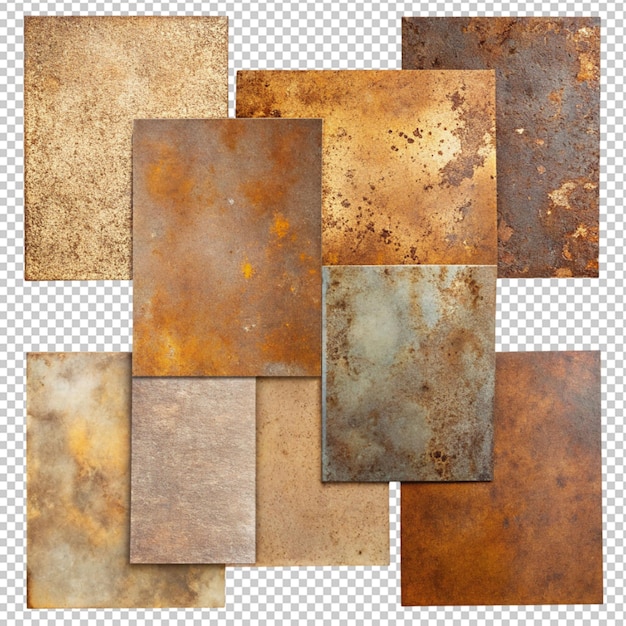 Set of rusted plate on transparent background