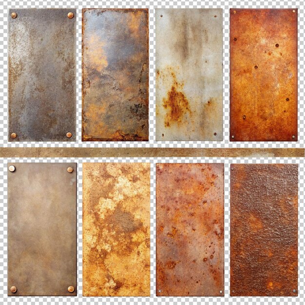 Set of rusted plate on transparent background