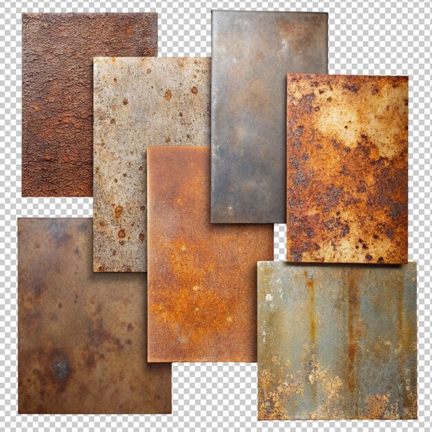 PSD set of rusted plate on transparent background