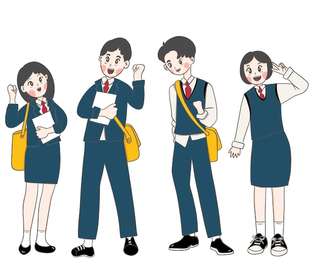 学校の生徒のキャラクターのセット