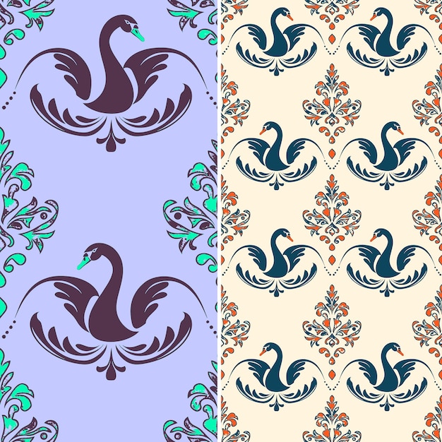 PSD a set of seamless patterns with birds and flowers