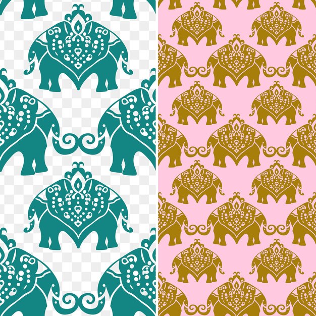 PSD a set of seamless patterns with elephants and flowers