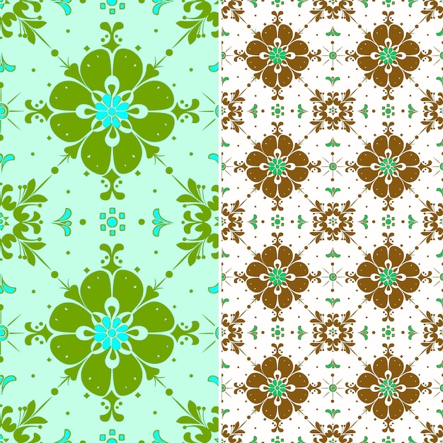 PSD a set of seamless patterns with green and orange flowers