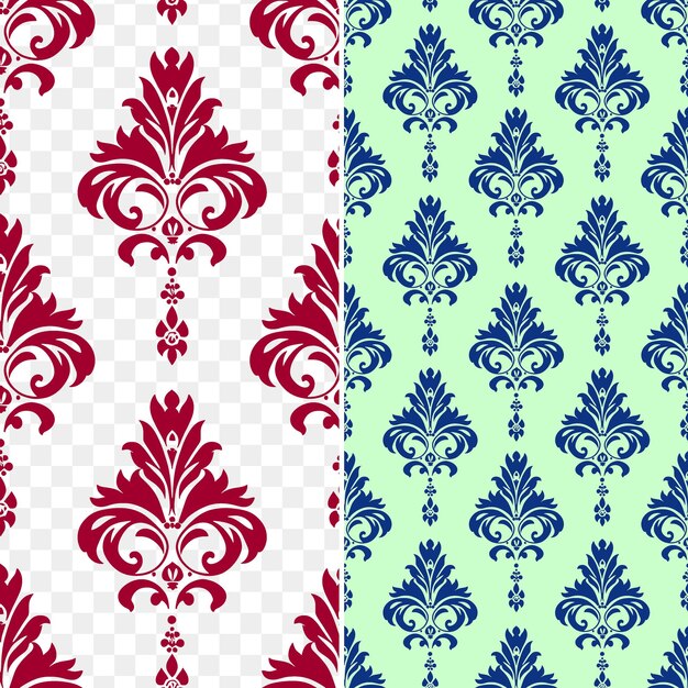 PSD a set of seamless patterns with red and blue flowers