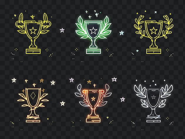 Set of shiny trophy 32 bit pixel with stars and laurel leaves with game asset art design concept