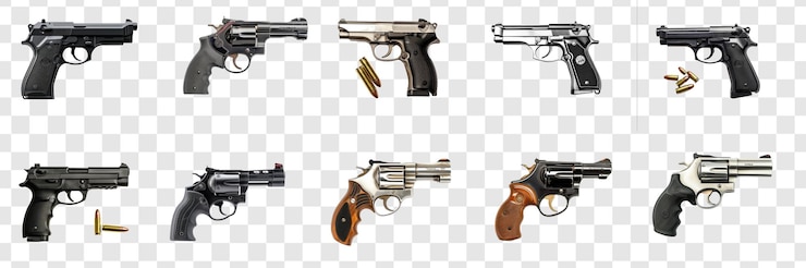 PSD set of side view of a chiappa rhino revolver isolated on transparency background psd