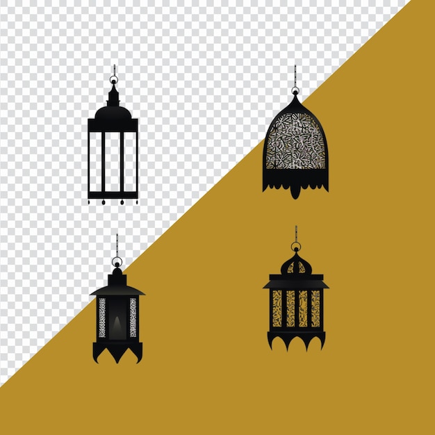 PSD set silhouette illustration of an islamic lanterns ramadan and for eid post