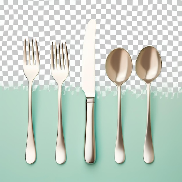 PSD a set of silver cutlery and forks with a green background
