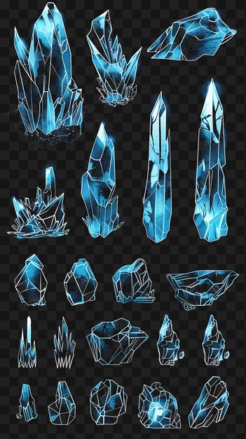 PSD set of simple glacier 16 bit pixel with ice and crevasses and geome game asset art design concept