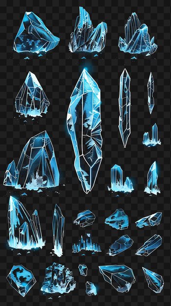 PSD set of simple glacier 16 bit pixel with ice and crevasses and geome game asset art design concept