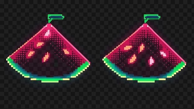 Set of simple watermelon 8 bit pixel with rind and seeds and checke game asset art design concept