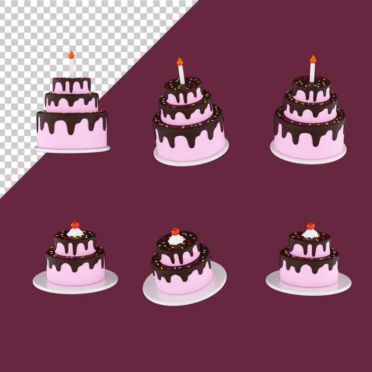 PSD a set of six cakes with a candle on top