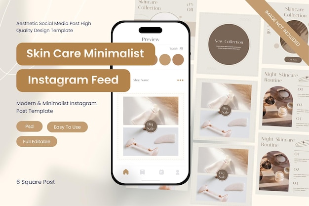 PSD set skin care instagram post concept for social media post feed  template