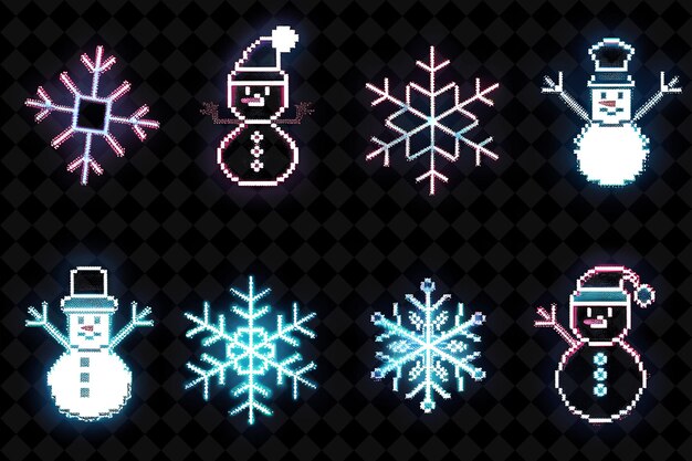 A set of snowmen and snowflakes with a snowman on the top