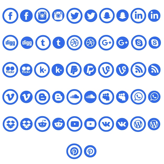 PSD set of social media logos in blue color