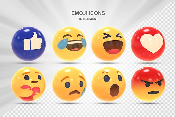 Set of social media reaction 3D emoticon