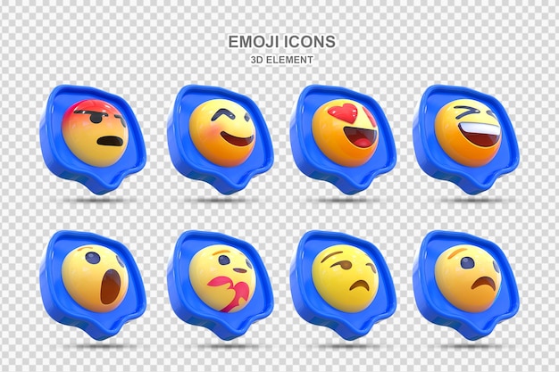 Set di emoticon 3d di reazione sui social media