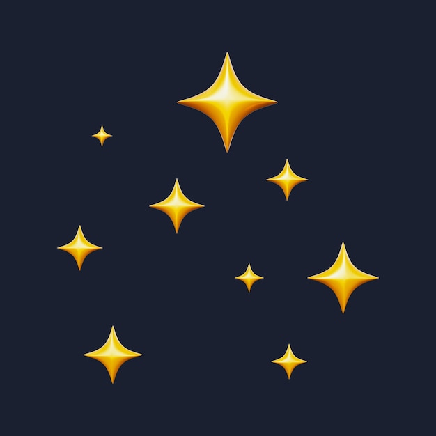 PSD set of sparkling star 3d icons pack