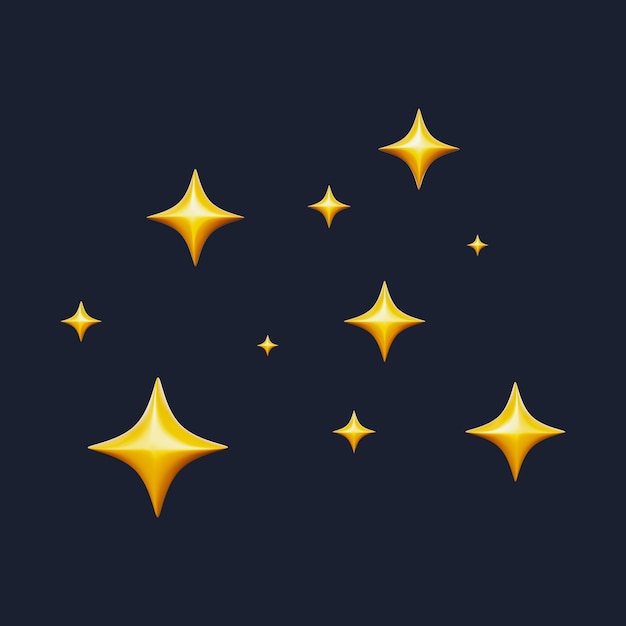 PSD set of sparkling star 3d icons pack