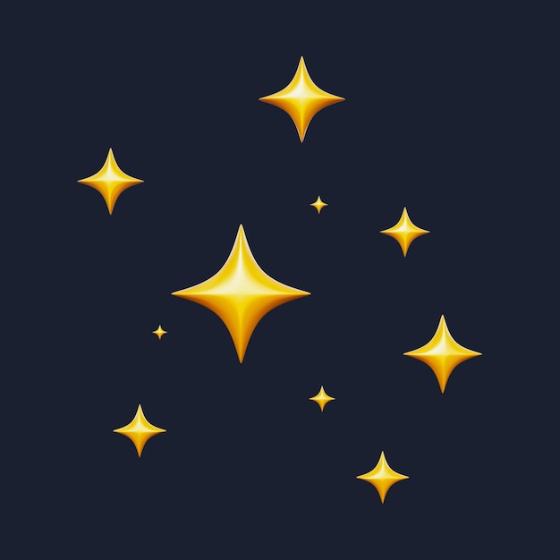 Set of sparkling star 3d icons pack