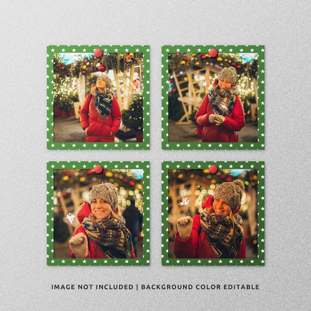 クリスマスの正方形の紙フレーム写真モックアップのセット