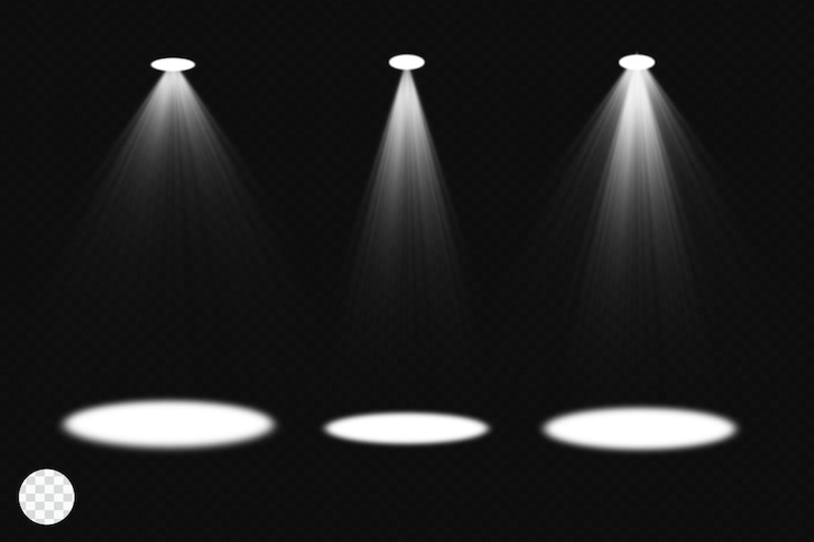 PSD set of stage lights with spotlight on dark background