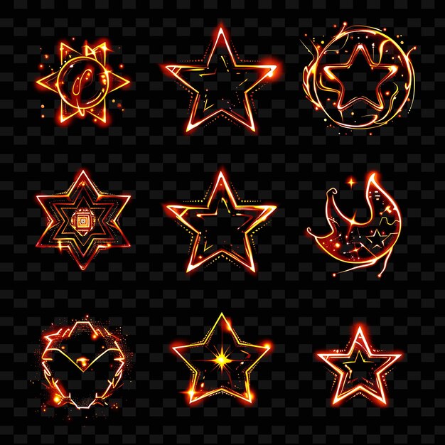 PSD a set of star icons with pulsating luminescence in 8 bit arc png iconic y2k shape art decorative