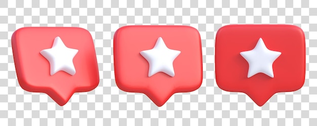 Set of stars in speech bubble icon isolated on a white background Love like heart social 3D render