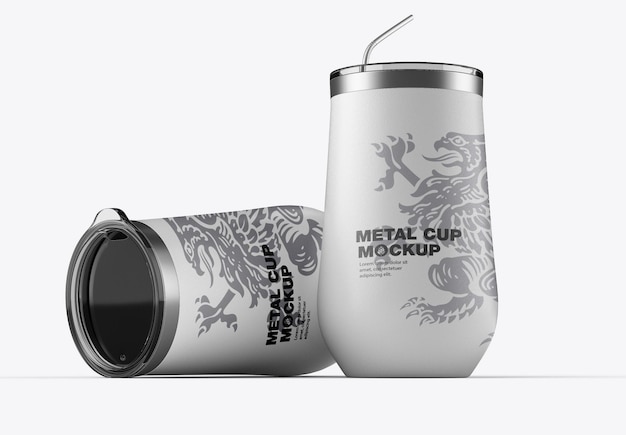 set steel travel cup mockup